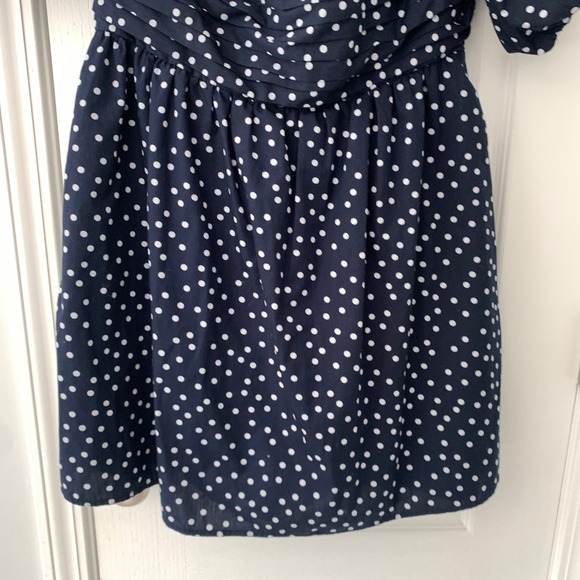 Abercrombie & Fitch Navy Polka Dot Puff Sleeve Smocked Mini Dress Women Large - Picture 5 of 12